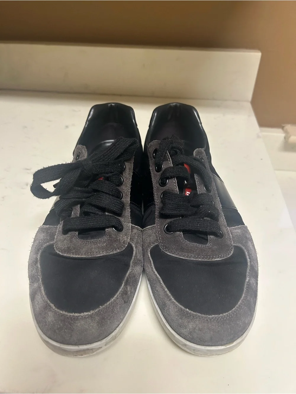 Men's Prada Black and Gray Suede-Trim Casual Sneakers